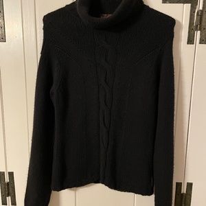 Moncler part cashmere black cable knit turtleneck sweater